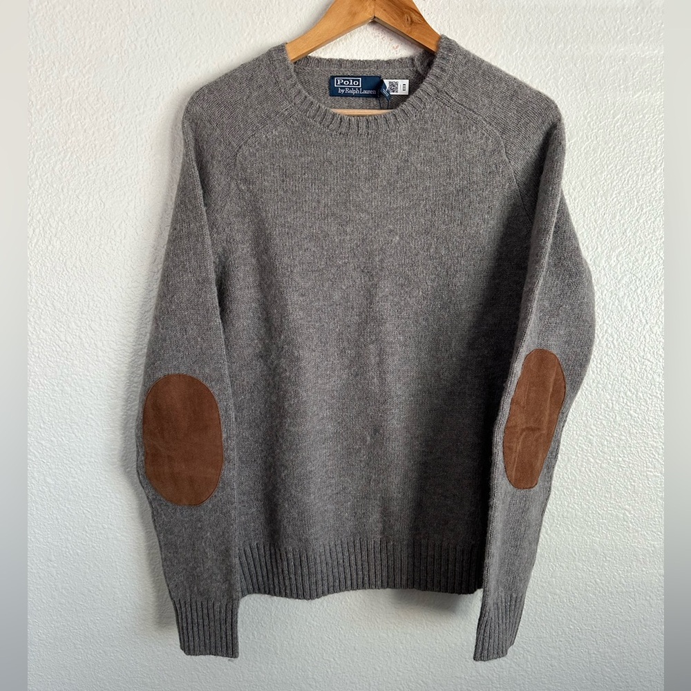 Polo Ralph Lauren Suede Patch Wool Crewneck Sweater Country Duck Men Size Small